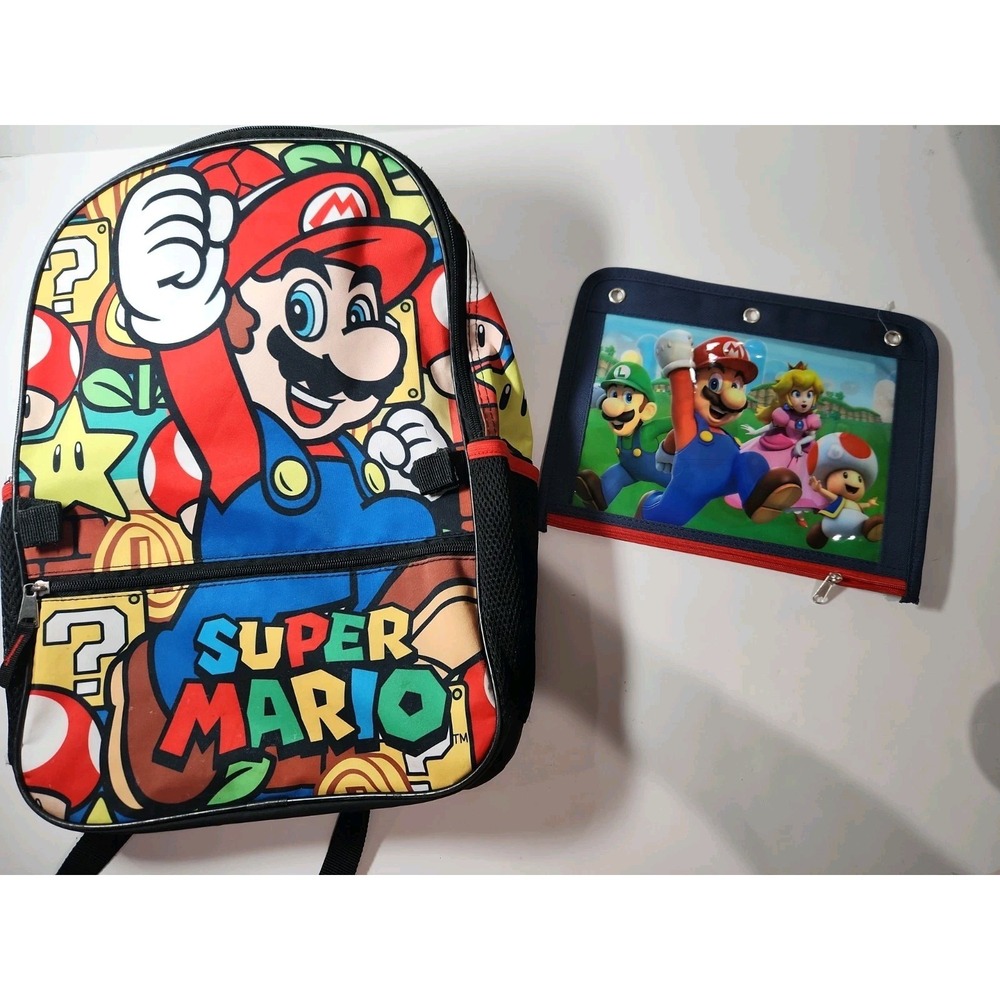 Nintendo Super Mario Backpack and Pencil Case Set Boys School Bag 16 Inch Black